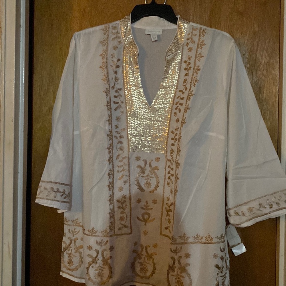 Charter Club Gold Trimmed White Tunic